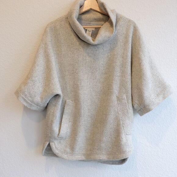 J. Crew Wool Blend Herringbone Cowl Neck Poncho Women Sz XXS OVERSIZED - Picture 4 of 13